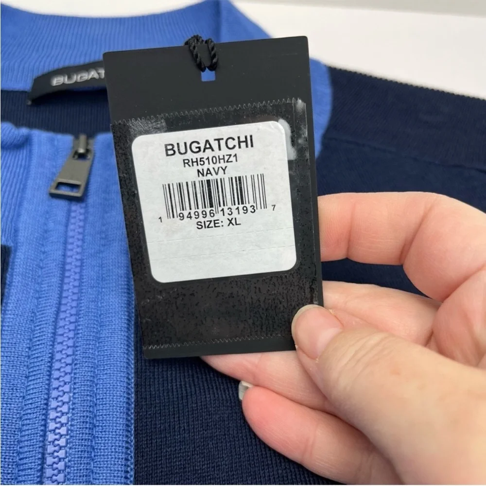 Bugatchi Quarter Zip 100% Merino Wool XL Navy Blue Long Sleeve Sweater NEW *FLAW